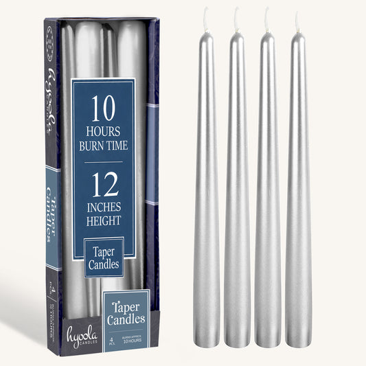 Metallic Silver Taper Candles - 12 Inch - 4 Pack