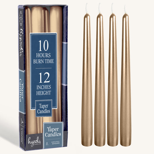 Metallic Antique Gold Taper Candles - 12 Inch - 4 Pack