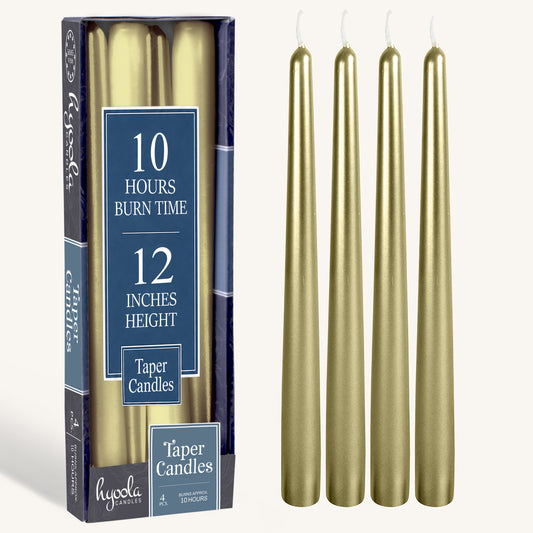 Metallic Cream Gold Taper Candles - 12 Inch - 4 Pack