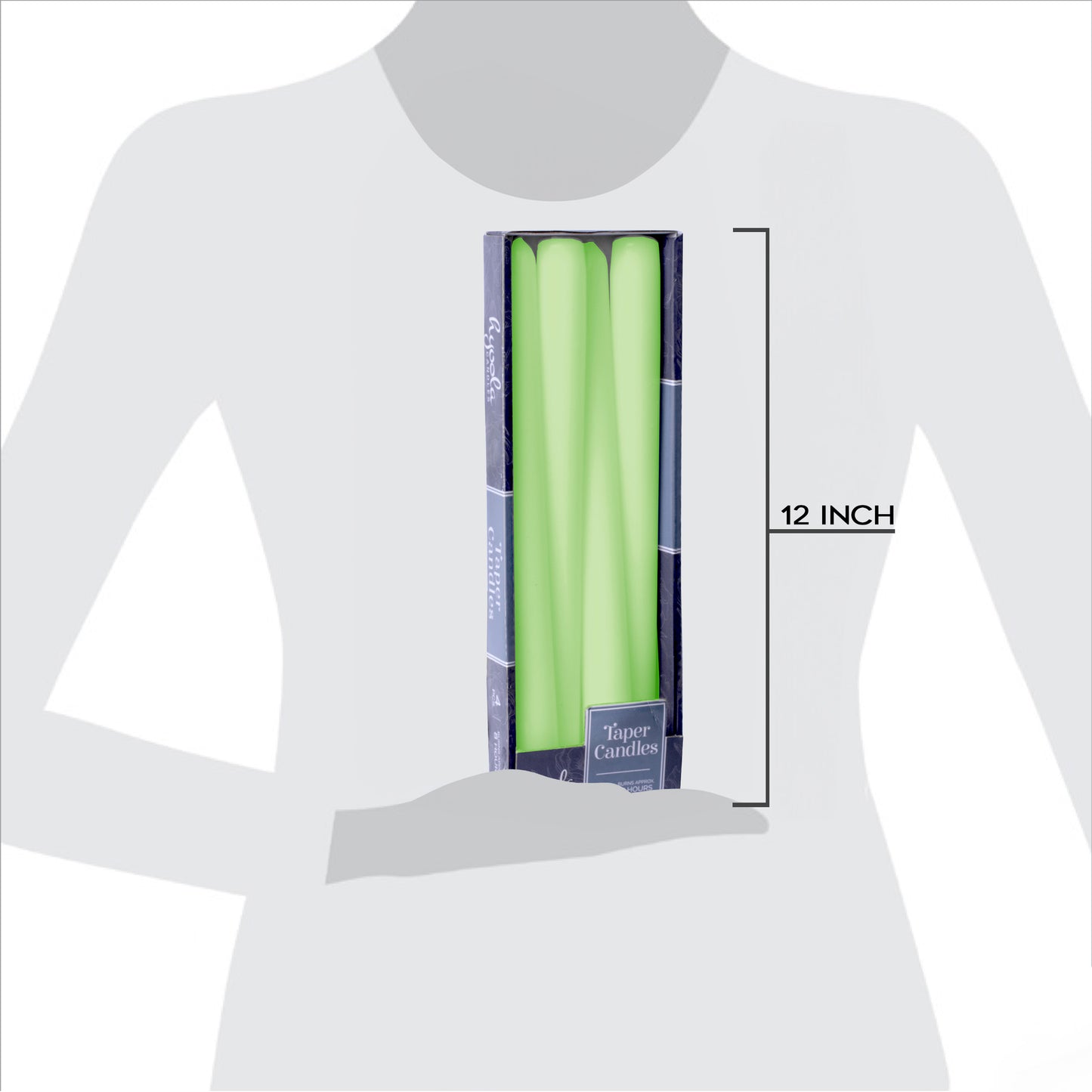Celery green taper candle, 12 inch, pack of 4