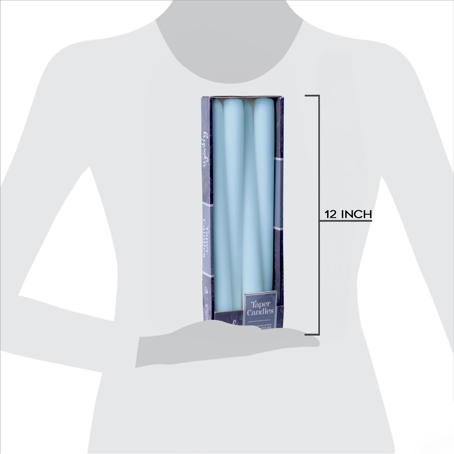 Ice blue taper candle, 12 inch, pack of 4