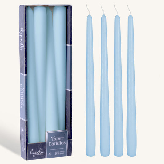 Ice blue taper candle, 12 inch, pack of 4