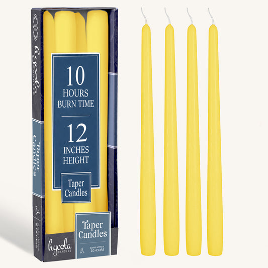 Yellow Taper Candles - 12 Inch - 4 Pack