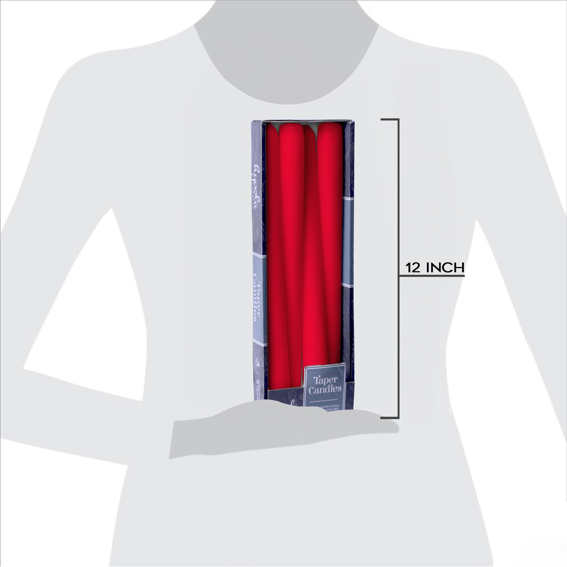 Cherry red taper candle, 12 inch, pack of 4