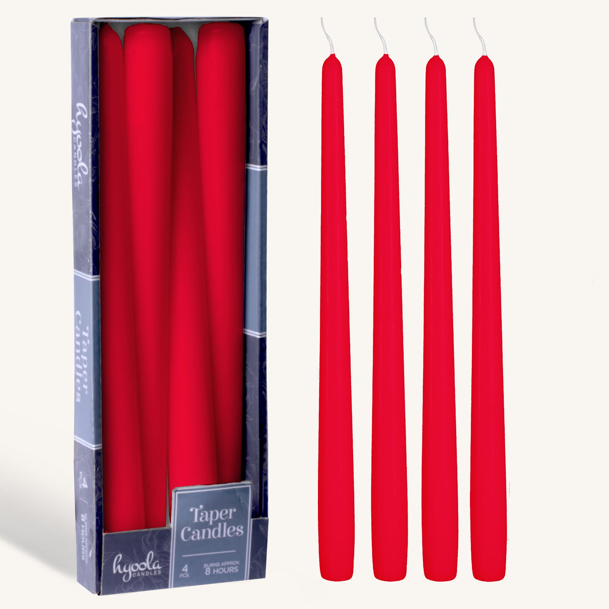 Cherry red taper candle, 12 inch, pack of 4