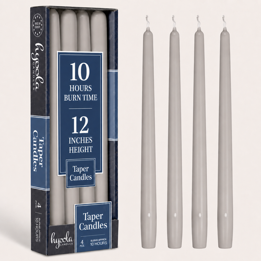 Light Grey Taper Candles - 12 Inch - 4 Pack