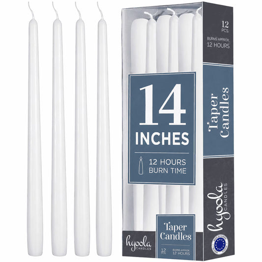 White Taper Candles - 14 Inch - 12 Pack