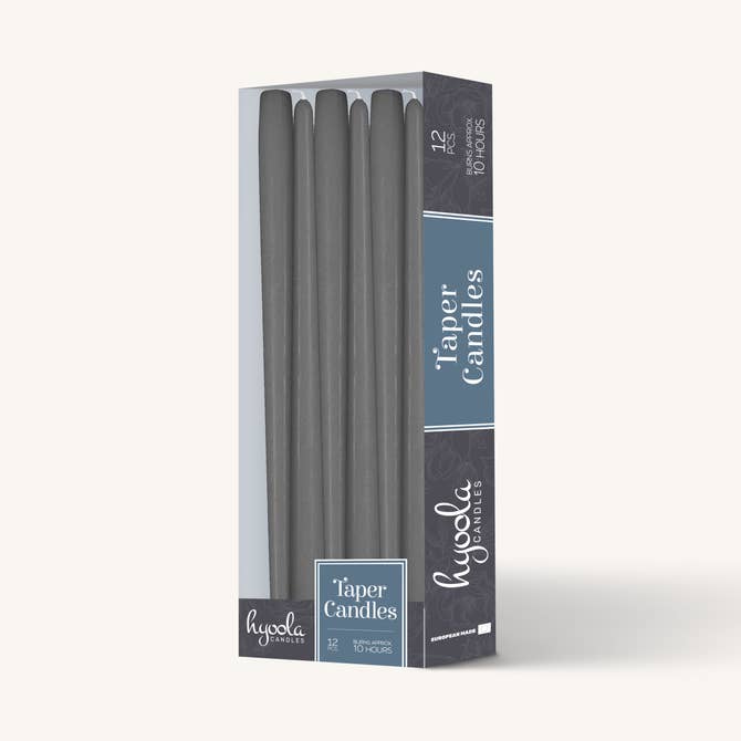 Grey Taper Candles - 12 Inch - 12 Pack