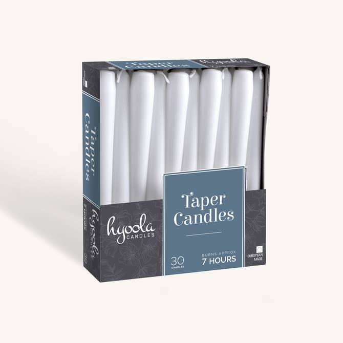 White household taper candle, 7 hour burn, pack of 30
