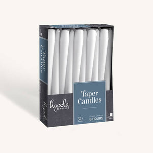 White Taper Candles - 8 Hour - 30 Pack