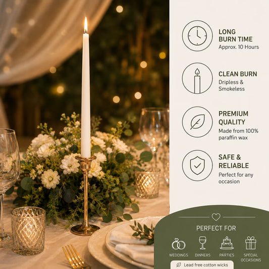 White Taper Candles - 12 Inch - 12 Pack