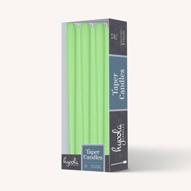 Celery Green Taper Candles - 10 Inch - 12 Pack