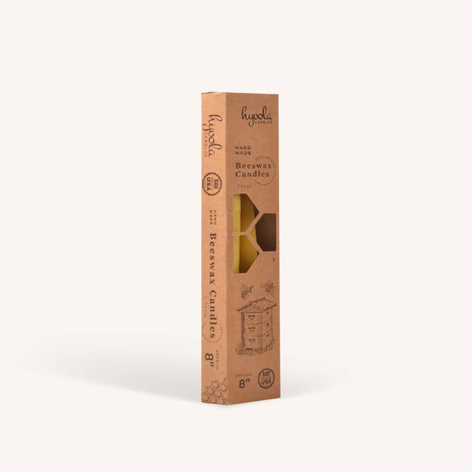 Yellow Beeswax Candles - 8 inch - 2 Pack