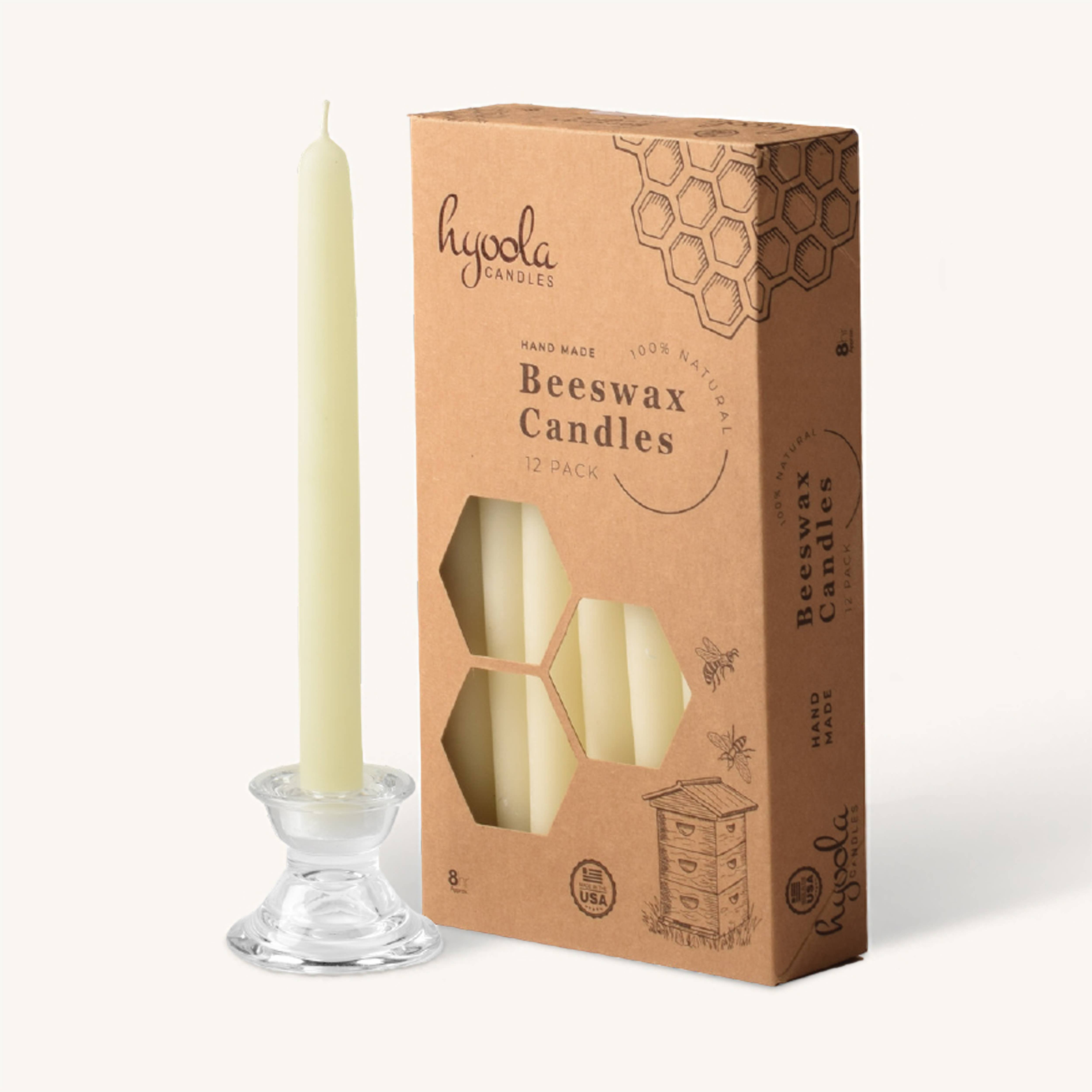 White Beeswax Candles - 8 Hours - 12 Pack