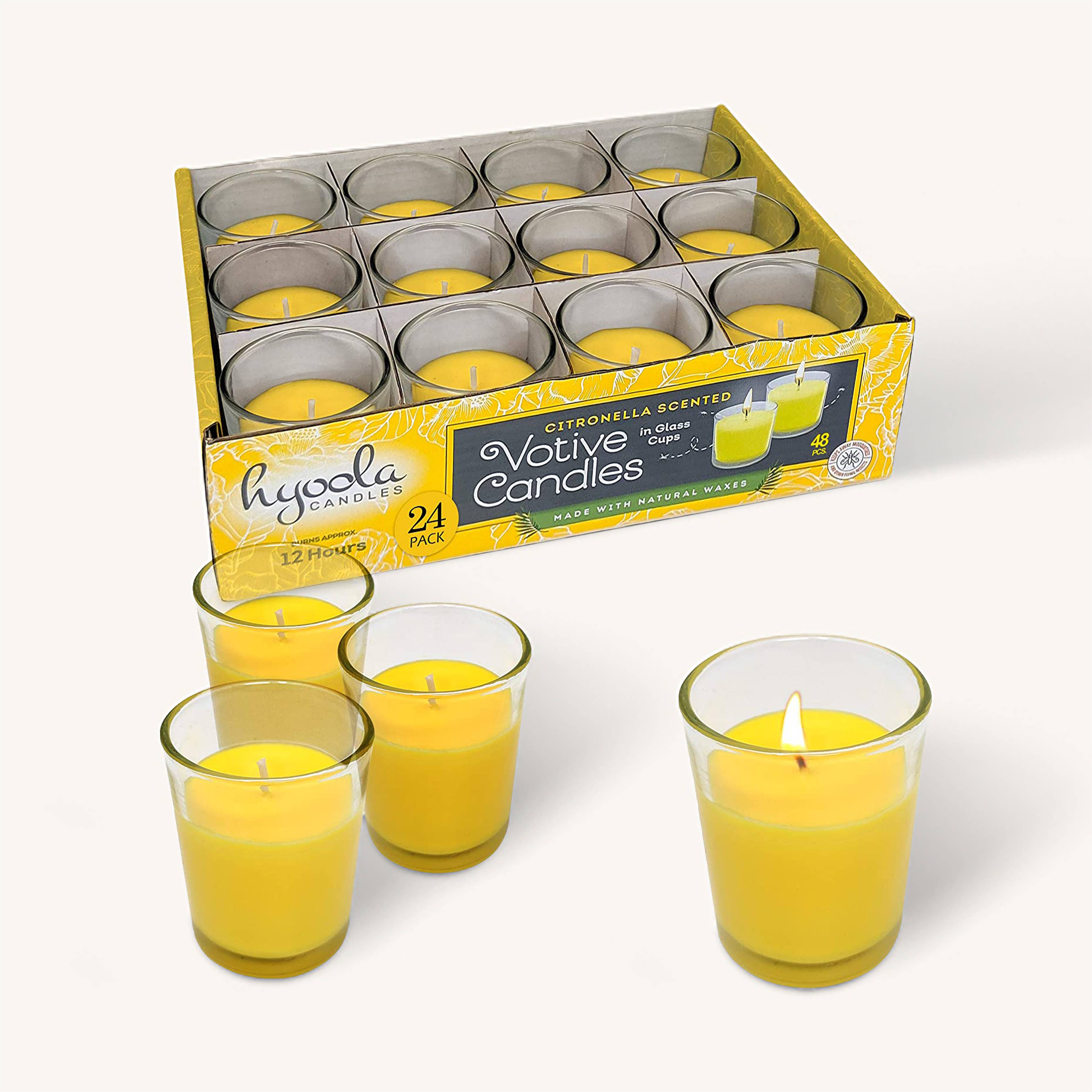 Citronella Votive Candle in Glass Cups - 12 Hours - 12 Pack