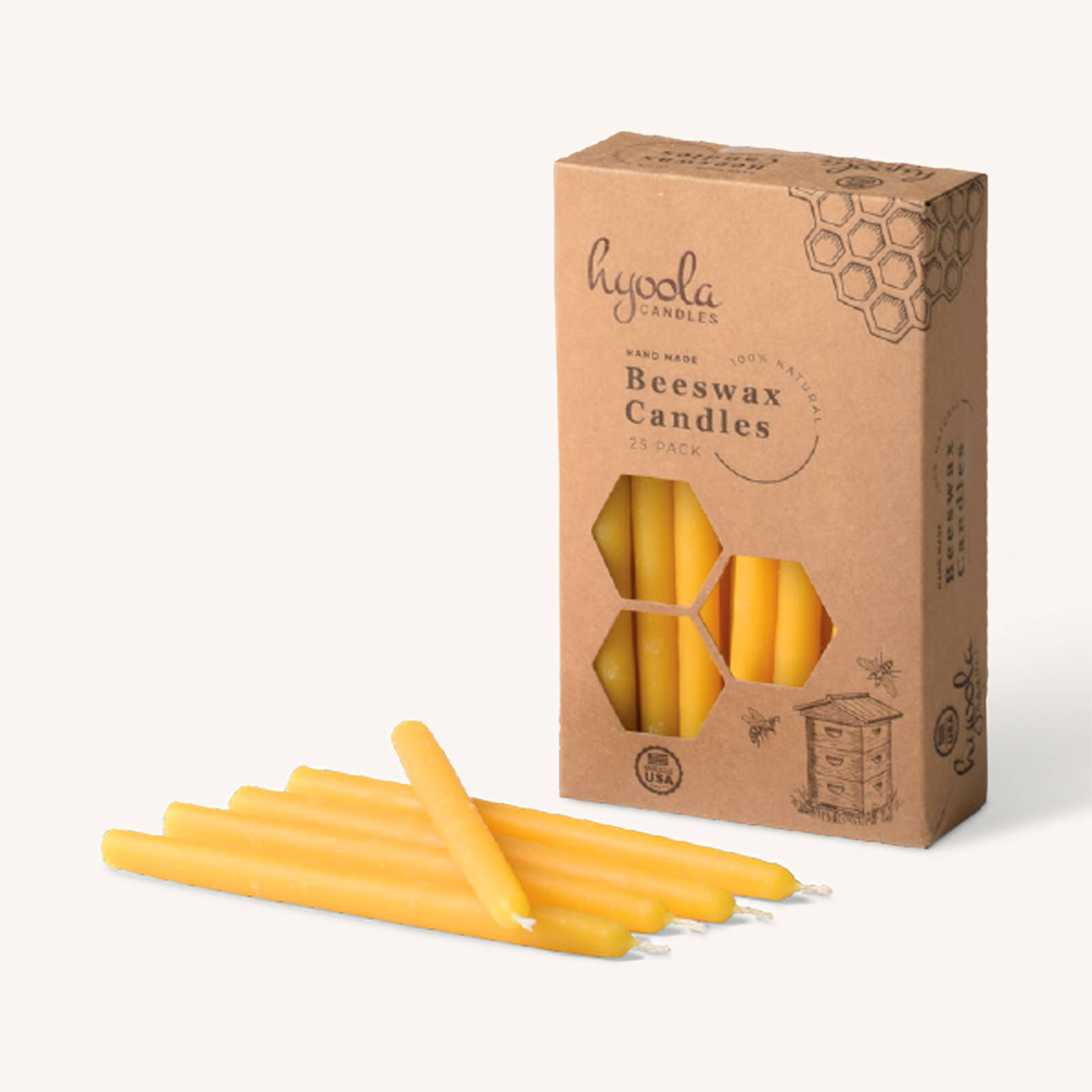 Yellow Beeswax Candles - 6" x 3/8"- 25 Pack