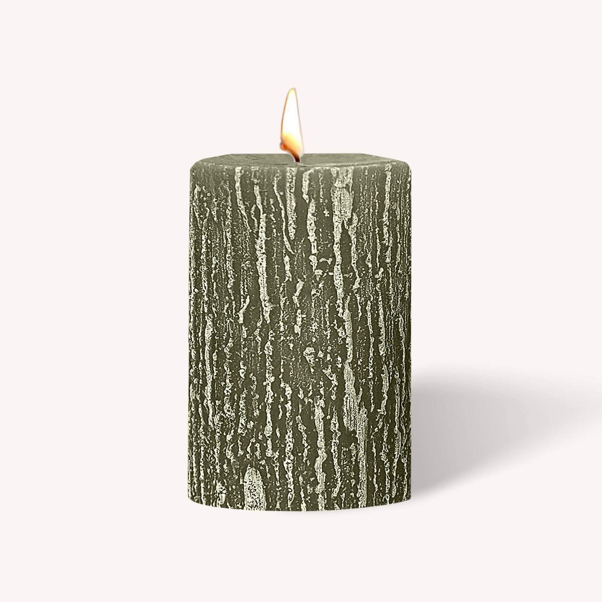 Olive green rustic pillar candle, 2.5 inch by 3 inch, pack of 6