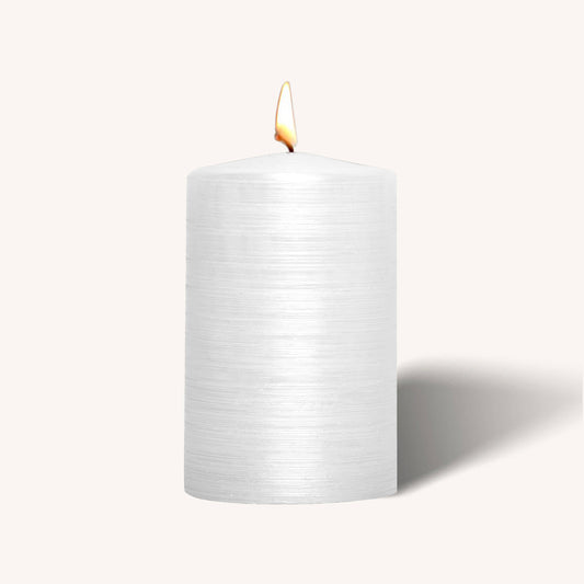 Brushed Metallic Pillar Candles - White - 2.5" x 4" - 6 Pack