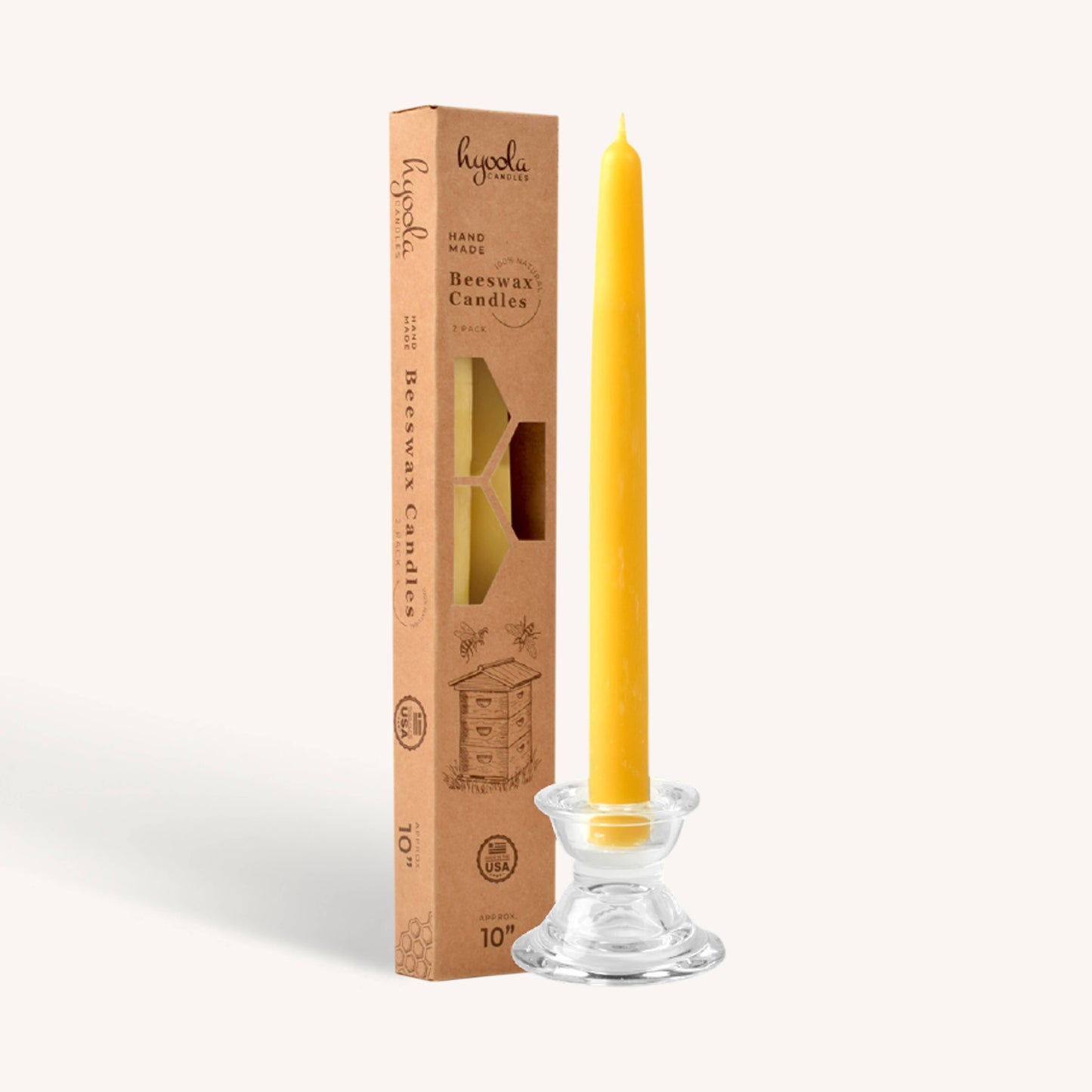 Yellow Beeswax Candles - 10 inch - 2 Pack