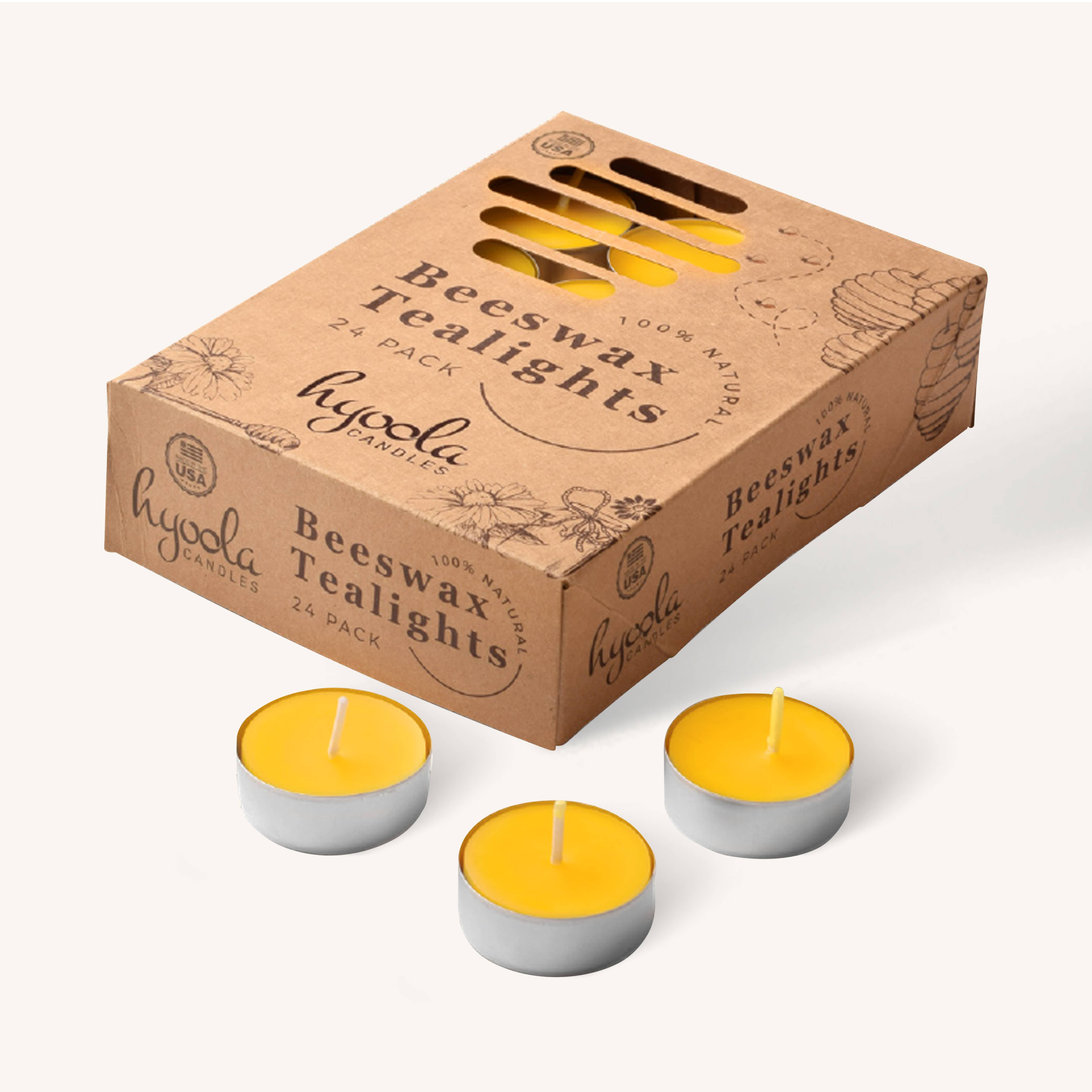 Yellow Beeswax Tealights in Aluminum Cup - 4 Hours - 24 Pack