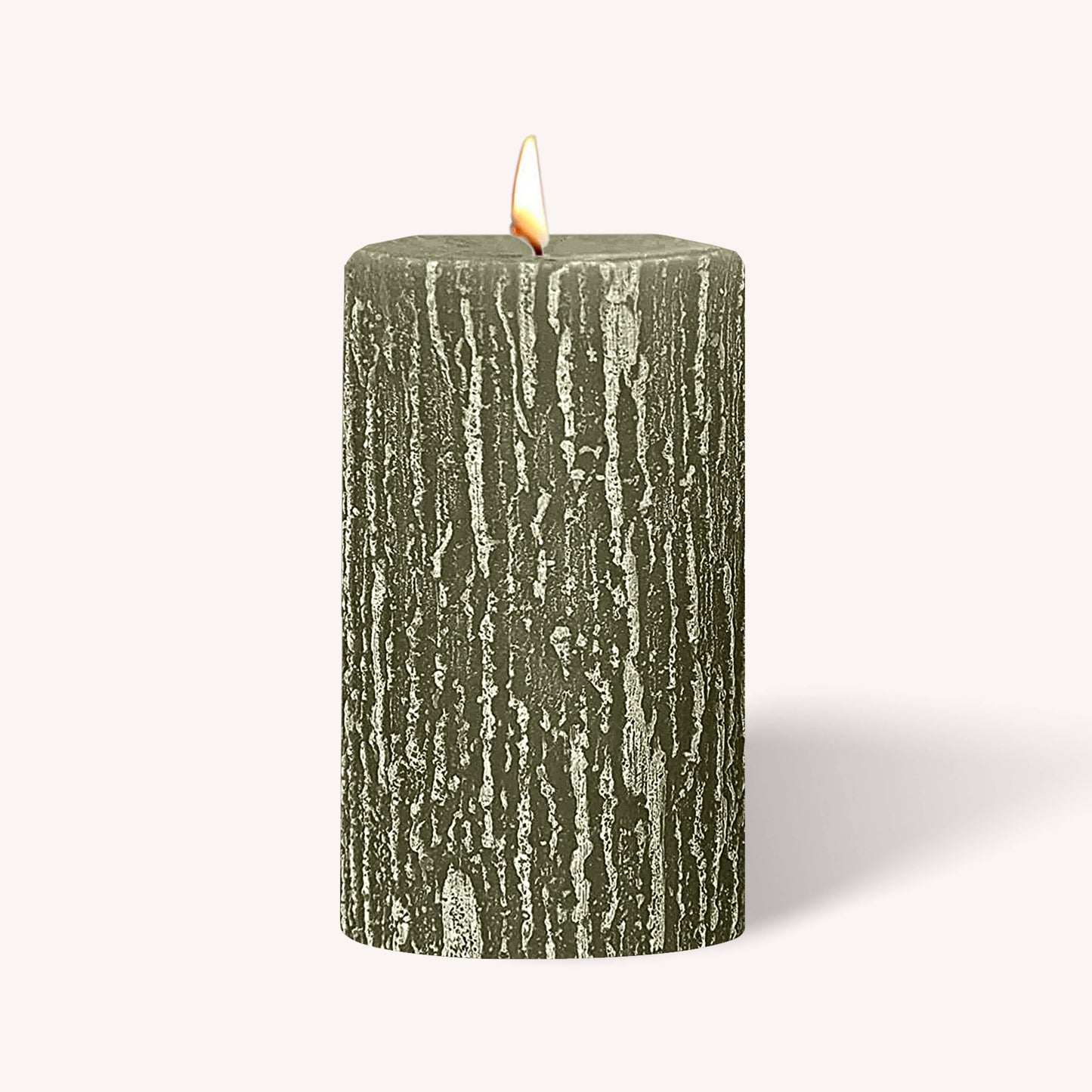 Olive green rustic pillar candle, 3 inch by 5 inch, pack of 6