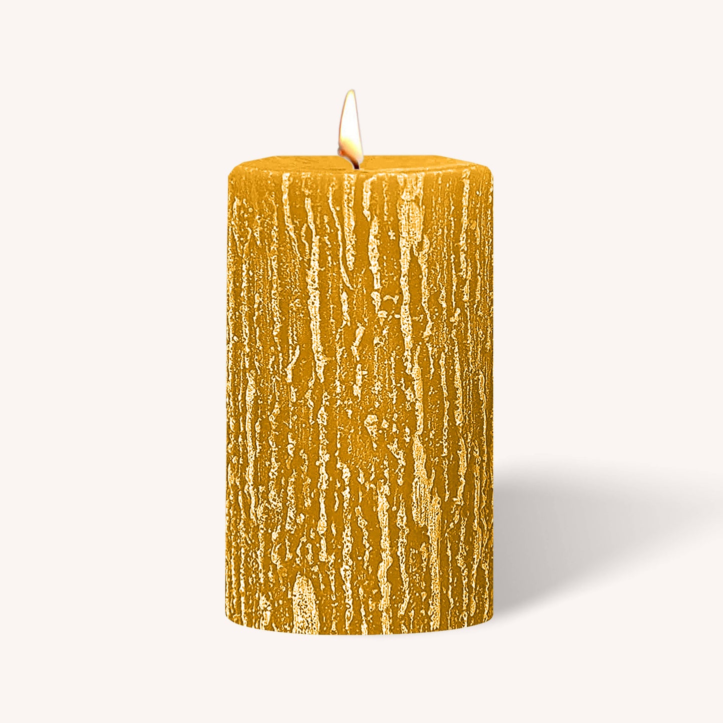 Mustard yellow rustic pillar candle, 3 inch by 5 inch, pack of 6