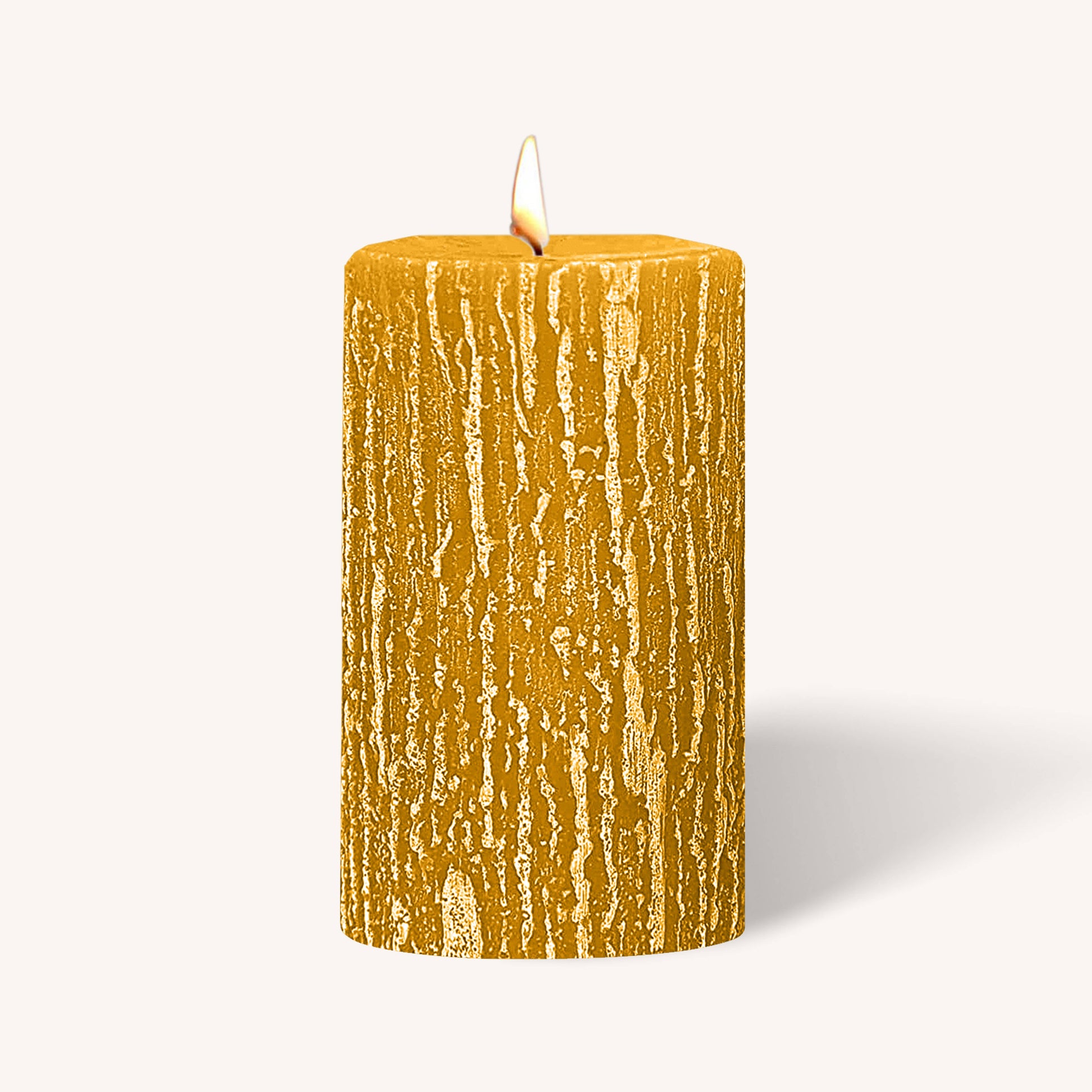 Mustard yellow rustic pillar candle, 3 inch by 5 inch, pack of 6