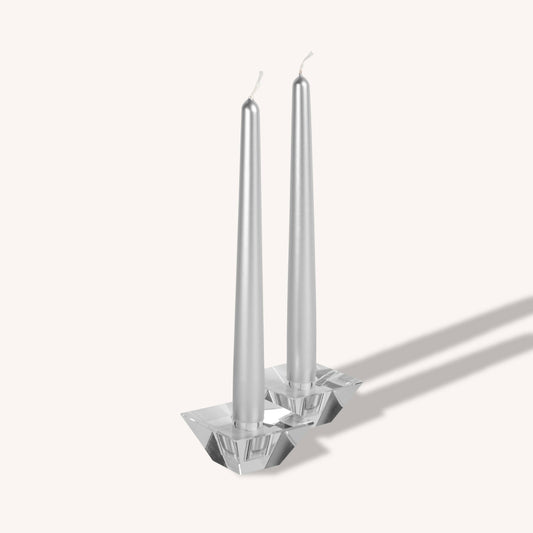 Metallic Silver Taper Candles - 12 Inch - 12 Pack