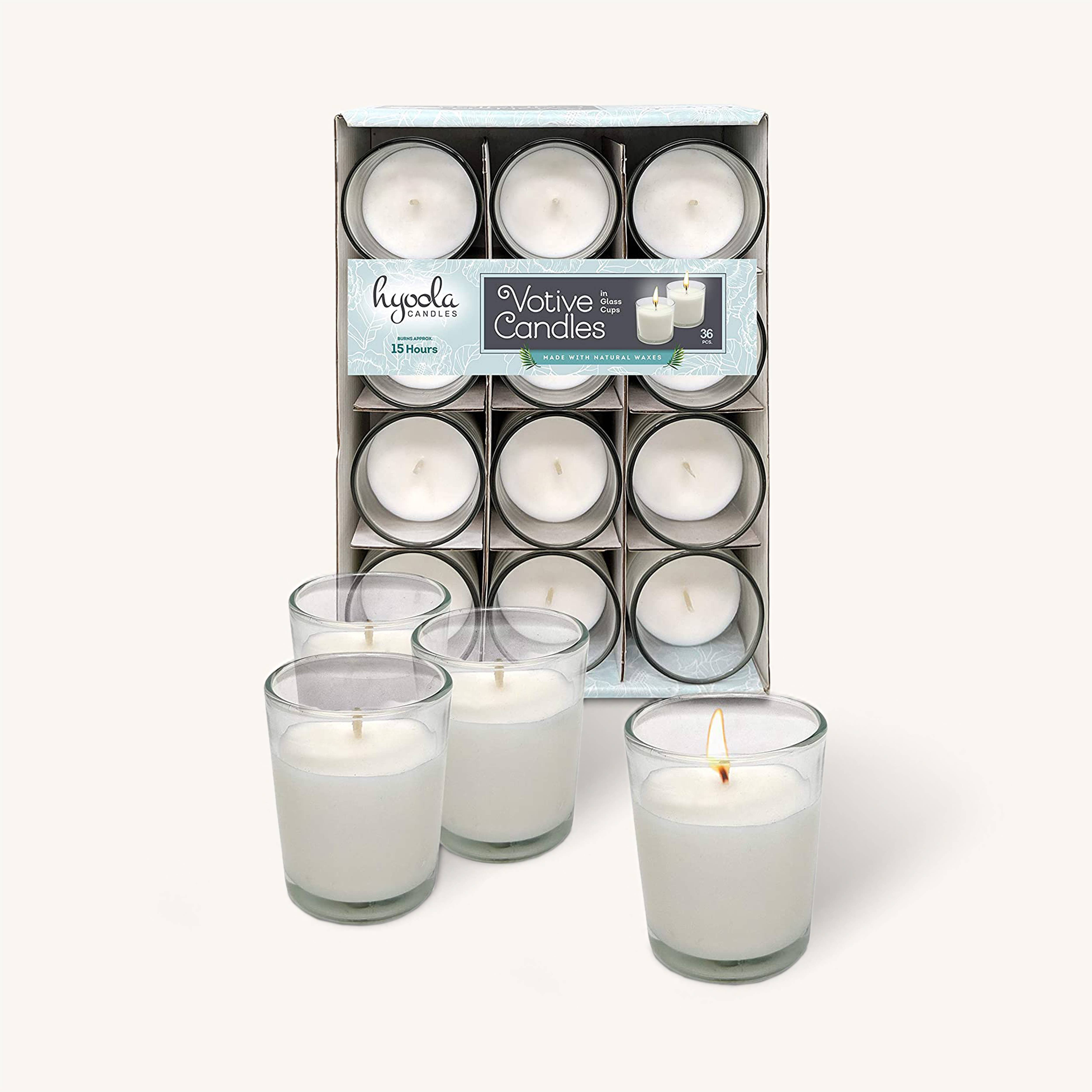 Votive Candles in Glass Cup - 15 Hours - 12 Pack