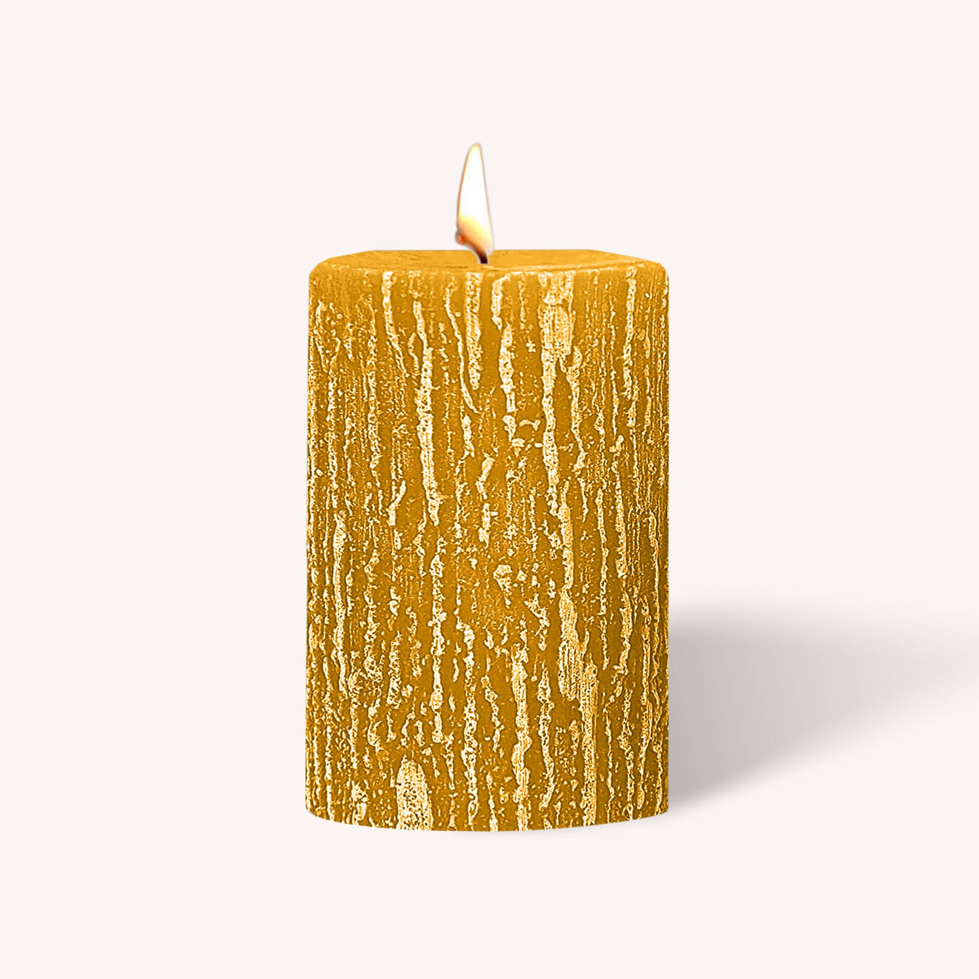 Mustard yellow rustic pillar candle, 2.5 inch by 3 inch, pack of 6