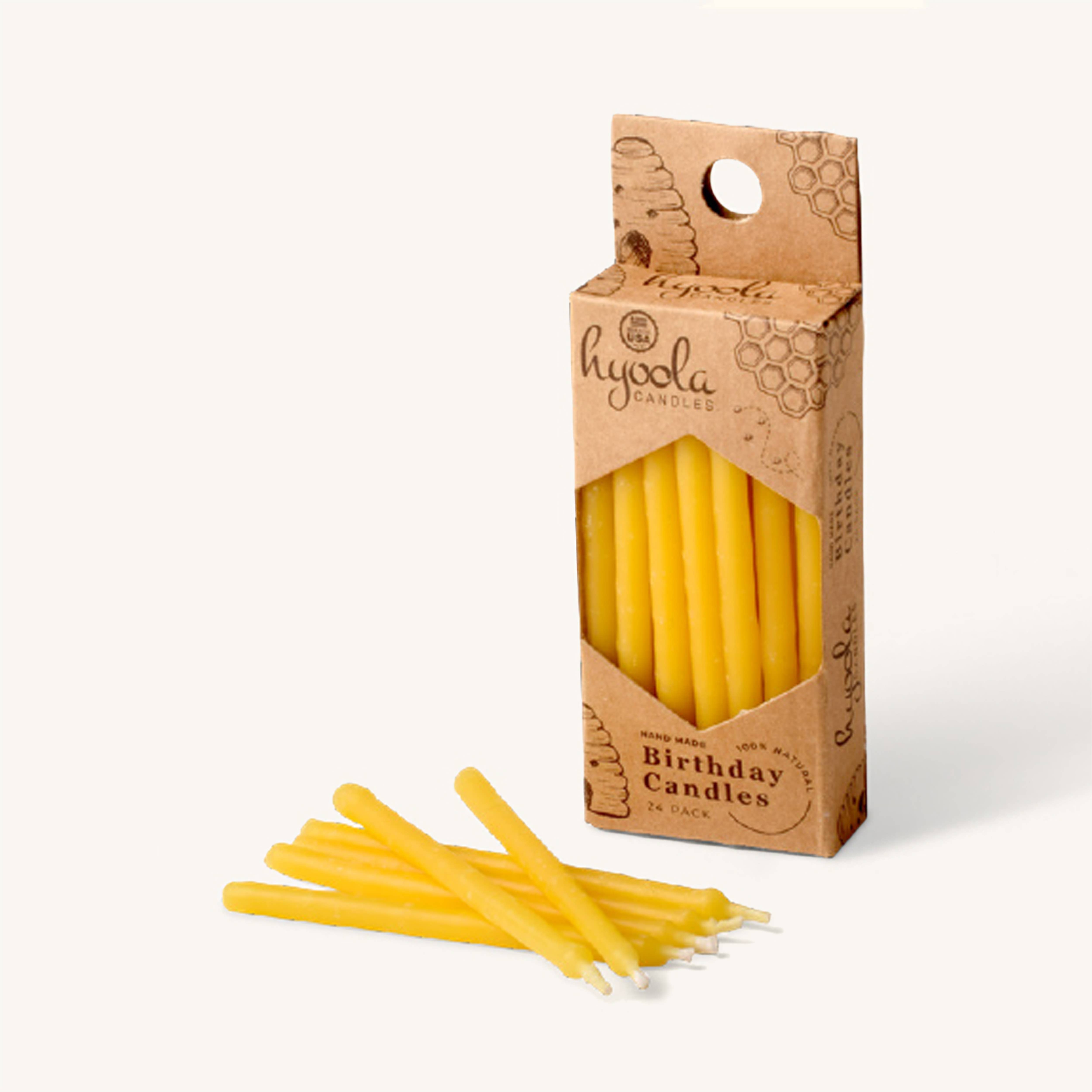 Yellow Beeswax Birthday Candles -  2.75 Inches - 24 Pack