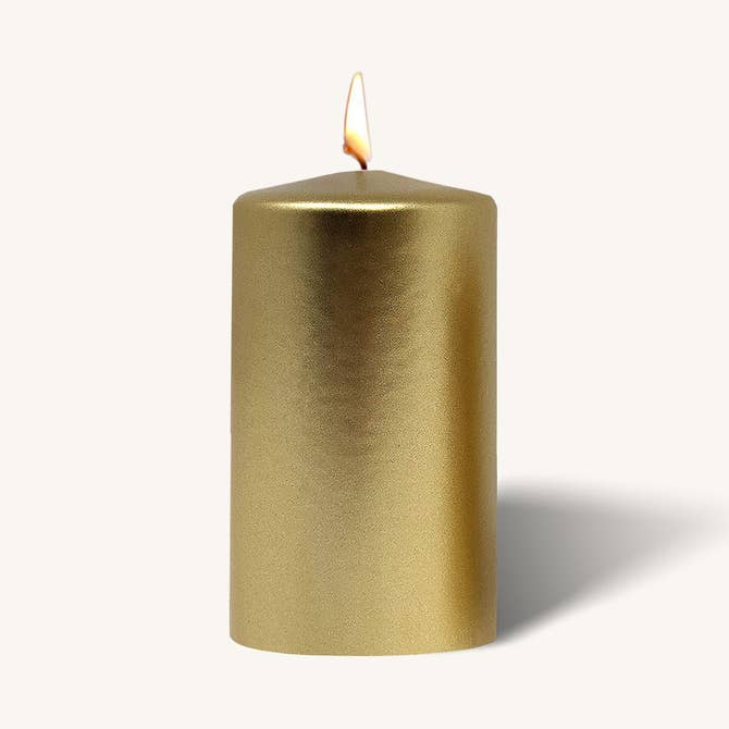 Metallic gold pillar candle, 2.75 inch by 5 inch, pack of 6